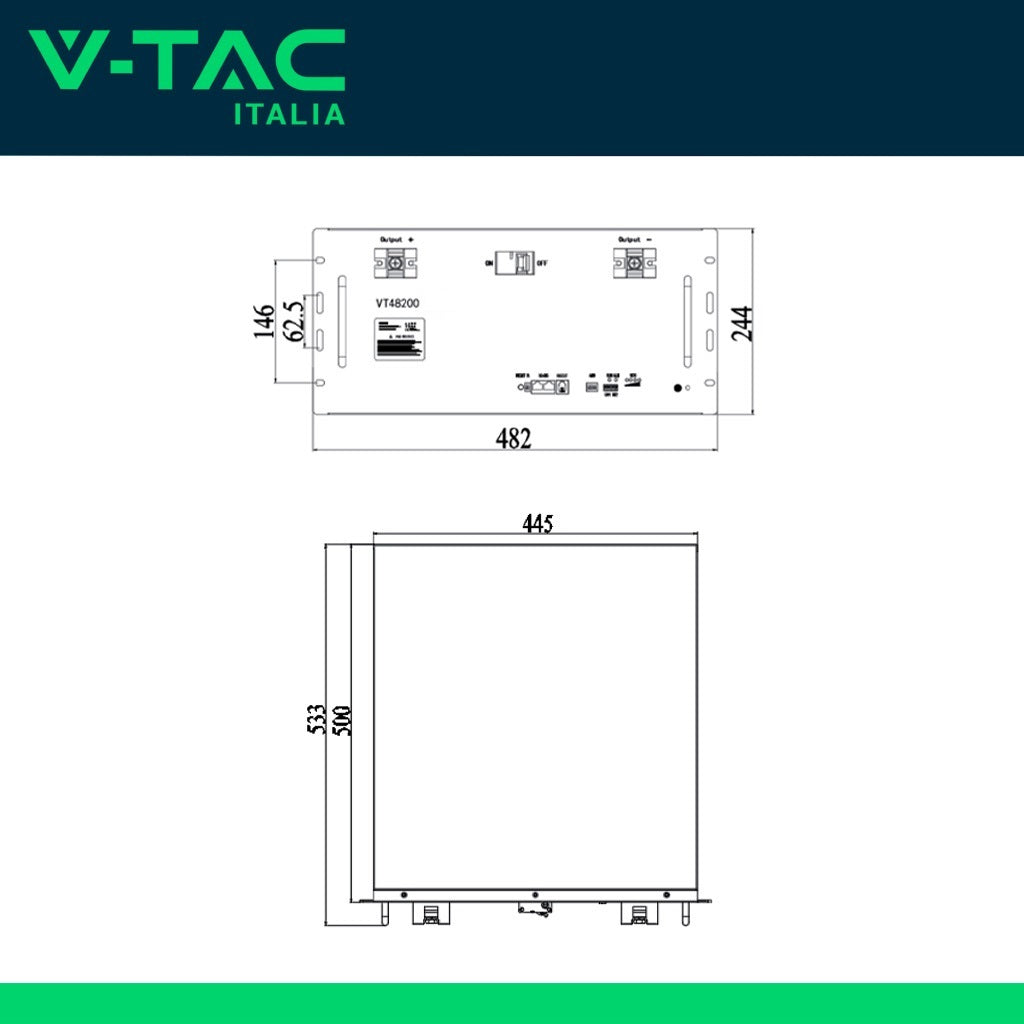 V-TAC Batteria di Accumulo 9.6kWh al Litio-Ferro-Fosfato LiFePO4 BMS Integrato Incluse Staffe per Ancoraggio a Muro per Inverter Fotovoltaici CEI 0-21 48V 200Ah Garanzia 10 Anni V-TAC Batteria di Accumulo 9.6kWh al Litio-Ferro-Fosfato LiFePO4 BMS Integrato Incluse Staffe per Ancoraggio a Muro per Inverter Fotovoltaici CEI 0-21 48V 200Ah Garanzia 10 Anni